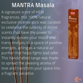 HEM Mantra Premium Incense Sticks, Full Pack of 12, Each 15 gms with DHS incense stick holder for Yoga, Meditation, Healing, Spirituality, Aromatherapy, Incense Spa and Relaxation…