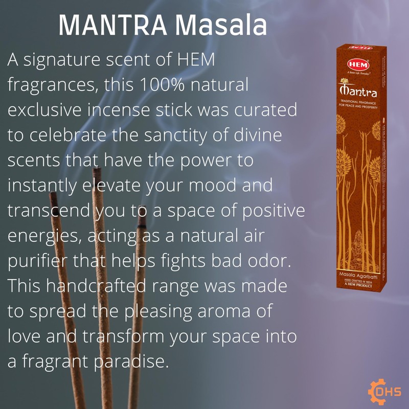 HEM Mantra Premium Incense Sticks, Full Pack of 12, Each