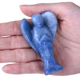 KYEYGWO Blue Aventurine Gemstone Angel Figures, Healing Crystal Guardian Angel Talisman Take Away Pocket Angel Statues Peace Angel Sculpture Lucky Charm Fengshui Decoration Ornament 7.5 cm
