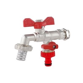 Wärmer System Butterfly Handle Outside Garden Tap with Sealing PTFE and Rotating Nut (1/2X3/4X3/4 Double Outlet Butterfly Garden Tap)