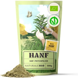 NaturaleBio Hanfproteinpulver 500 g - Veganes Proteinpulver - Ideal für glutenfreie, milchfreie u. ketogene Ernährung - Hergestellt aus zertifiziert biologischen Hanfsamen - Organisches Hanfprotein