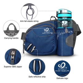 Waterfly Waist Pack Fanny Pack Bum Bag Hip Pack Running Bag Waist Bag Running Belt Sack Water Resistant with Bottle (Not Included) Holder for Hiking Camping Dog Walking(Royal Blue)