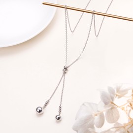 DAOSHANG Sterling Silver Lariat Necklace Silver Bead Long Necklace for Women Bead Y Necklace for Women