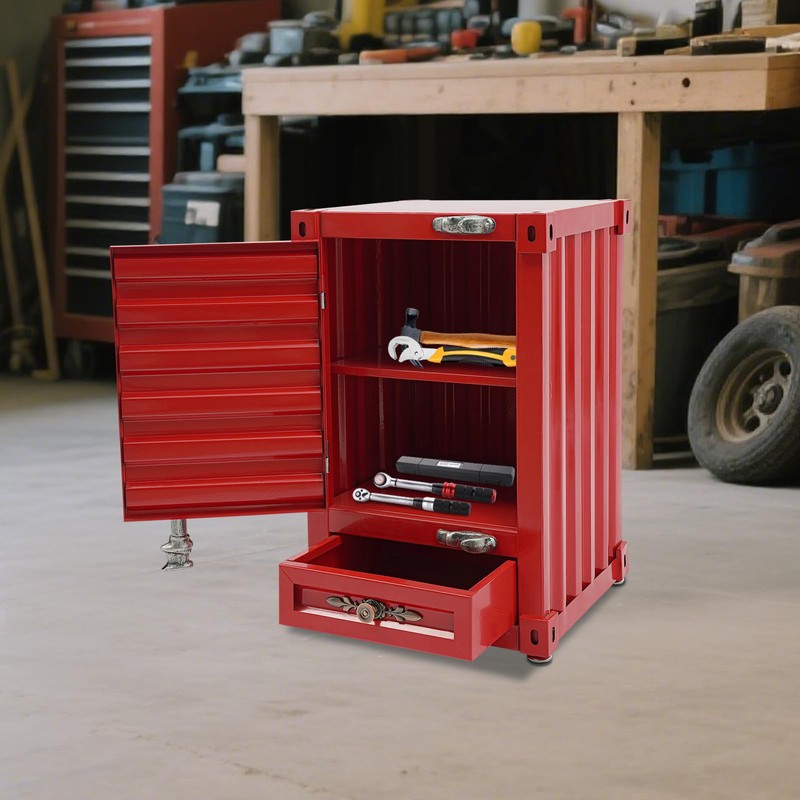 RocoReny 3-Tier Small Industrial Metal Container Side Table with Drawers,