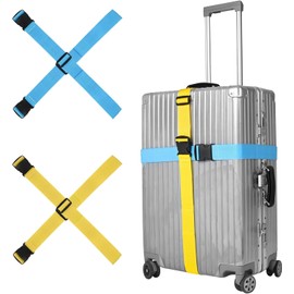 Set of 4 Suitcase Strap and Suitcase Strap Set Including Address Tag / Name Tag for Suitcases and Luggage - Webbing for Travel and Flights - Luggage Strap