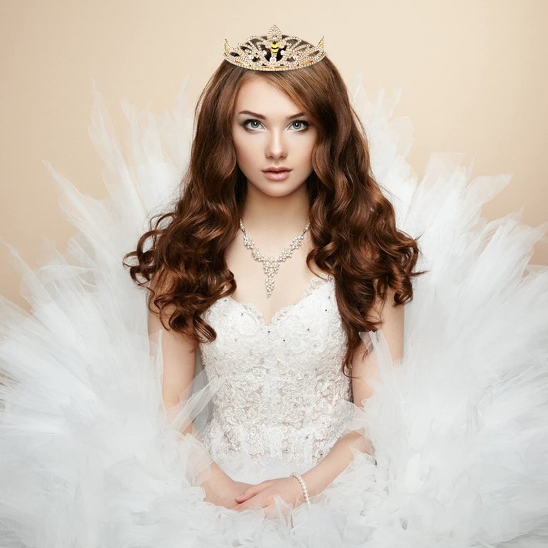 Gold Tiara Crystal Crown Bridal Wedding Queen Bee Tiara Women