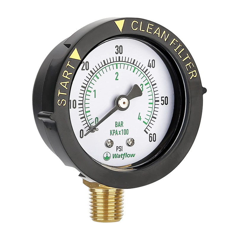 Watflow 2" Start and Clean Filter Pressure Gauge, Water Pressure