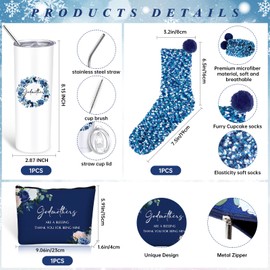 Sieral 3 Pcs Godmother Gifts from Godchild – Mother's Day Gift for Godmother, Includes Tumbler, Makeup Bag & Socks – Thank You Gift Box for Women, Assorted Styles(Elegant)