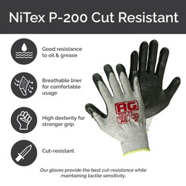 ADVANCED GLOVES – 3 Pairs Medium Cut Resistance Gloves, ANSI Cut Level A5 Working Gloves, NiTex P-200 Nylon Nitrile Gloves, Mechanic Gloves, Cut Proof Work Gloves for Men & Women