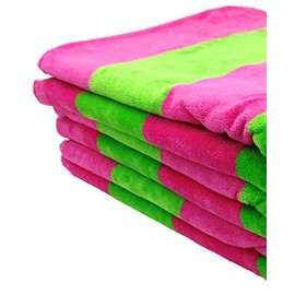 BY LORA Cabana Velour Terry Hand Towel, Lime/Fuchsia, Set of 6