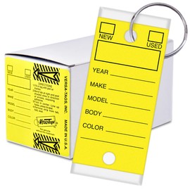 Versa-Tags 250 Key Tags, Self Protecting Poly, 1.25''x3'', Highly Resistant to Abrasion, 250 Key Tag Pack, 250 Chrome Plated Key Tag Rings Included Color Yellow