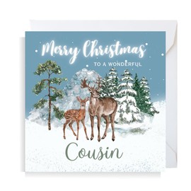 Second Ave Cousin Christmas Reindeer Square Xmas Holiday Festive Greetings Card