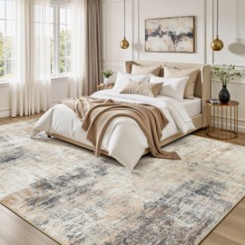 Lofus 5x7 Area Rug for Living Room,Gold Abstract Rugs with Non-Slip Backing, Neutral Modern Washable Carpet for Bedroom Dining Room Home Office Nursery Indoor