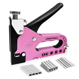 Evertools Upholstery Staple Gun Heavy Duty, 3 in 1 Women Pink Manual Stapler with 600 Staples, for Wood, Cable, Crafts, Fabric, Decoration, Carpentry, Furniture, Material Repair and DIY