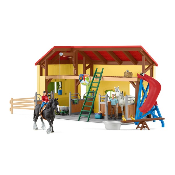 Schleich Farm World — Horse Stable Play Set, 82-Piece Barn Play Set with Horses, Small Farm Animals, Tools and Farmer Figurines, Farm Toys for Kids Ages 3+