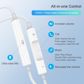 Apple Earbuds with USB C Wired Earphones Noise Canceling Isolating with USB-C Plug (Built-in Microphone & Volume Control) for Phone 15 Android Smartphone and Other USB C Type C Device