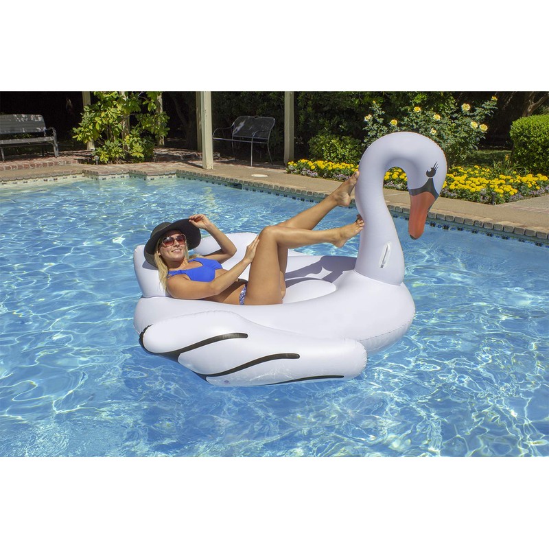 Poolmaster Jumbo Swimming Pool Float Rider, Swan, White Extra Large