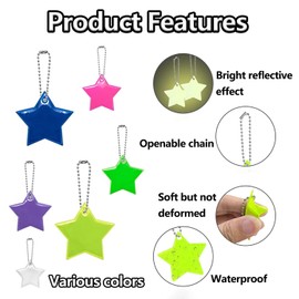 folaoerrr Pack of 48 Children's Reflectors, Safety Reflector, Star Pendant, Children's Reflector, for School Bag, Clothing, Backpack, Cycling, Walking, Running, 6 Colours