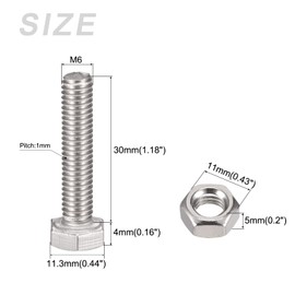 METALLIXITY Hexagonal Head Screws Bolts Nuts Flat and Lock Washers Kit (M6 x 30 mm) 6 Set 304 Stainless Steel Assortment Kit - for Home Appliance