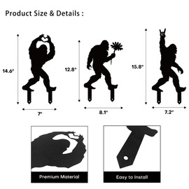 Rajukit Metal Bigfoot Yard Decor - Standout Sasquatch Outdoor Silhouette – Eye-Catching Metal Bigfoot Garden Stakes, Perfect for Garden, Patio, Lawn Decoration(Set of 3)