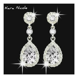 Kara Nicole Silver Wedding Earrings Crystal Rhinestone Big Long Drop Dangle Diamante Bridal