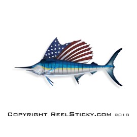 Reel Sticky USA Marlin Sticker Sailfish Sail Fish American Flag Car Vehicle Window Decal 8.5