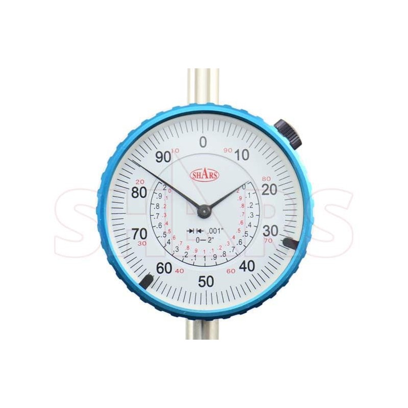 Shars 2" High Precision Dial Indicator, 0-2" Range, 0.001" Graduation,