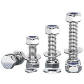 ORTAVA Hex Bolts M8 x 60mm Pack of 10 M8 Screws Male Hexagon Stainless Steel A2 V2A with Locking Nuts M8, Washers and Spring Washers Machine Screws Stop Nuts