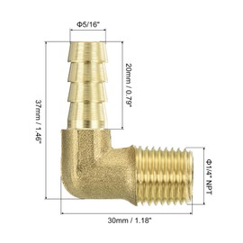 sourcing map Brass Hose Barbed Elbow Fitting 2pcs 5/16" Barb x 1/4" NPT Male 90 Degree Brass Barb Pipe Fitting for Water Fuel Air