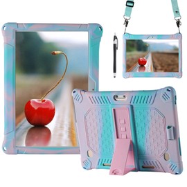 DETUOSI Case for YELLYOUTH 10.1 Tablet, Soft Silicone Lightweight Case Compatible with Dragon Touch Notepad K10, ZONKO 10.1, Beyond Tab 10.1, with Stylus Pen and Shoulder Strap, Pink & Mint Green