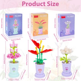 GTNCE 3 Stück Blumen Bausteine Set, Mini Blumen Klemmbausteine, DIY Künstliche Blumentopf Pflanzen Bausteine, Botanische Sammlung Bauspielzeug, Deko Set für Erwachsene, Kinder, Home Deko