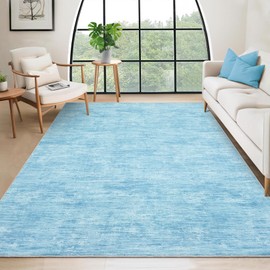 COZYLOOM Rugs for Living Room-4x6, Washable Rugs Modern Foldable Thin Indoor Non Slip Low Pile Carpet Plain Pattern Print Mat for Bedroom, Bedside, Kids Room, Office, Dining Room, Light Blue