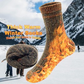 Beurlike 2 Pairs winter Wool Socks for Women Warm Knit Cushioned Cozy Crew Boot Thermal Socks（Brown+DarkGrey）