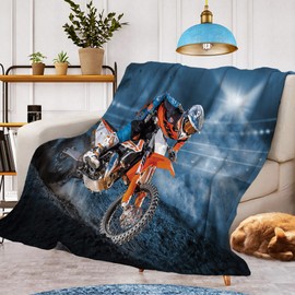 Motorcycle Motif Cuddly Blanket, Warm and Fluffy Children's Moto-Cross Blankets, Flannel Blanket, Microfibre Couch Blanket, Room Decoration (Moto B, 130 x 150 cm)