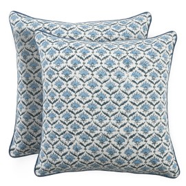 CPC Throw Pillow Covers for Couch, 20x20 Inch Decorative Couch Pillows for Living Room, 100% Cotton Boho Cute Outdoor Pillows, Flower Pillow Covers or Preppy Throws-Jeans Blue