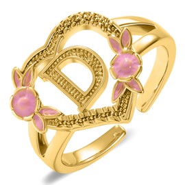 Gold Initial Rings for Women - Non Tarnish Dainty 14K Gold Plated Heart Adjustable Letter Rings for Women, Stackable Cute Thumb Pinky Fashion Open Simple Birthday Gifts Jewelry-D