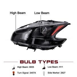 JSBOYAT Headlight Assembly for 2009-2014 Maxima 4-Door Sedan Halogen Headlamp Driver and Passenger Side (Black Housing with Amber Reflector)