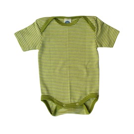 Cosilana, Baby Bodysuit Short Sleeve 70% Wool 30% Silk, Green ringed