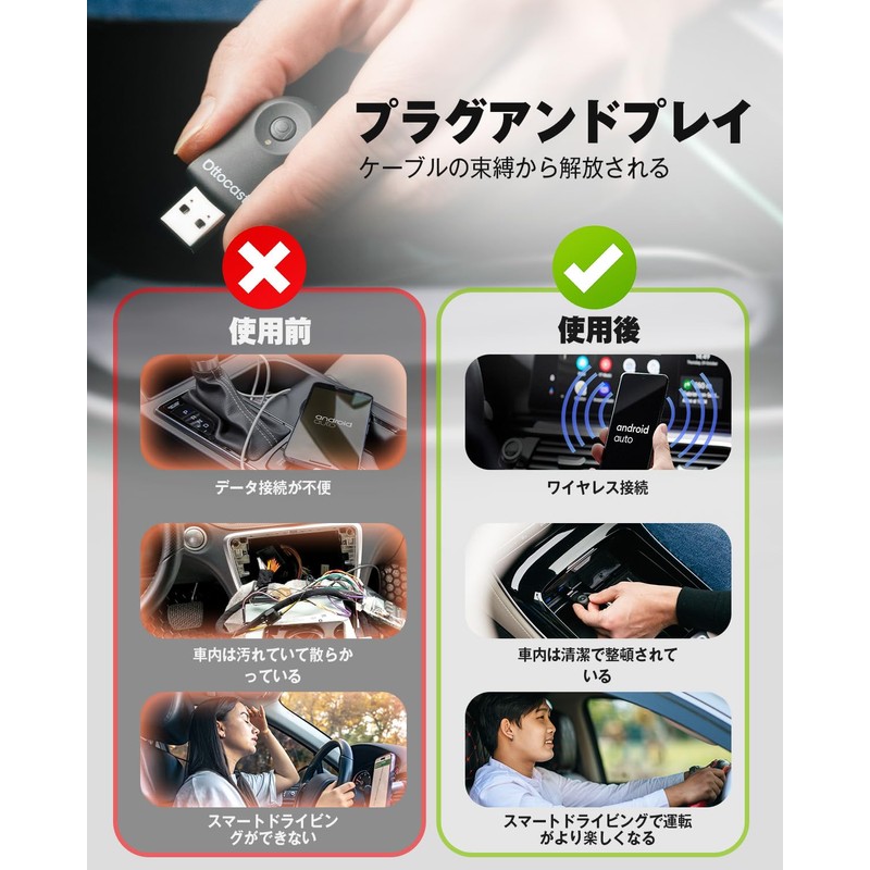 Ottocast Mini Wireless CarPlay/Android Auto Adapter, Genuine Wired CarPlay/Android Auto-Compatible