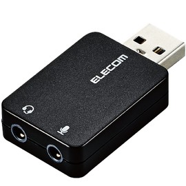 ELECOM USB Audio Conversion Adapter φ3.5mm USB to Stereo Mini Jack 3-pole 4-pole Compatible Noise Reduction Direct Insertion Type Black USB-AADC01BK