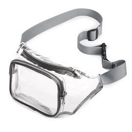 Clear Bum Bag,Stadium Approved Bumbag Fanny Pack Transparent Money Belt Waist Bag Holographic for Men Boys Running Hiking Travel Sports Grey