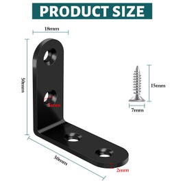 Yeepeo Pack of 12 Angle Connectors 50 × 50 mm, Black Stainless Steel Angle Metal Angle 90 Degree L Shape Furniture Angle Stainless Steel Angle Small with 48 Screw for Wood Furniture Table Chair