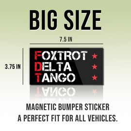 Magnet Sticker Foxtrot Delta Tango Subtle FDT Feminist Political Anti Not My President Anti Funny Liberal Black Magnet for Bumper, Refrigerator, Cruise Door, Car, Truck 7.5x3.75in