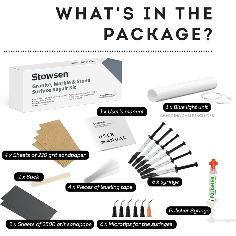 Granite, Marble & Stone Repair Kit - Fix Chips &