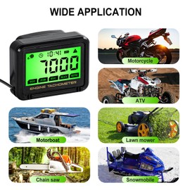 Universal Digital Drehzahlmesser, Präzises LCD Tachometer mit Drahtloser Induktion (0-18.000 U/min) für Motorrad, Rasenmäher, Schneemobil - Mit Akku-Überwachung, Nachtsicht & Wartungsfunktion