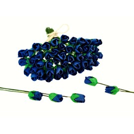 HukDok Mini Rose Bud Mulberry Paper Flower, Artificial Tiny Roses Flowers for Wedding Card Embellishment Scrapbook DIY Bouquet Crafts. (Blue)