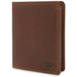 Baur Men's Genuine Leather Wallet with RFID Protection Large Wallet Portrait Format Wallet with Coin Compartment Wallet, dark brown, Portrait format with press stud inside