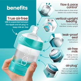 Bare Air-Free Starter Set feeding system with Easy-latch (for baies fed with baby bottles) by Bittylab. Airfree technology cuts down on reflux, colic, gas, fuss & sleep troubles. Easy instructions.
