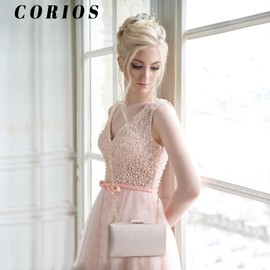 CORIOS Glitter Evening Clutch Bag Sparkling Sequin Handbag Bridal Wedding Purse Bling Shoulder Bag Elegant Party Prom Bride Banquet Crossbody Bag for Women and Girls Champagne