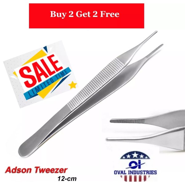 Oval Industries 2 Pcs Adson Dressing Forceps Serrated 12.5cm Surgical
